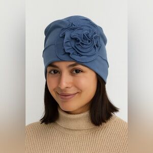 Cotton Chemo Turban Headwear for Women with large flower, dusty blue